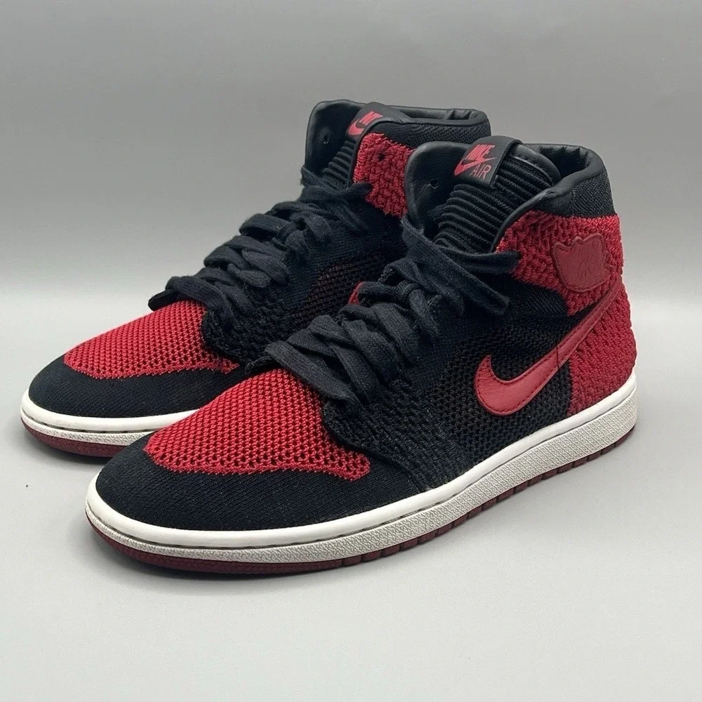 2017 Nike Air Jordan 1 Retro High OG Flyknit Bred Red Black - Men's‎ Size 7 USED
